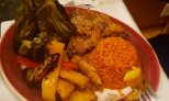 Liboke with yam, Jollof rice,Yassa chicken and eggplant